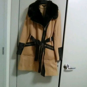 Brown Faux Fur Collar Dress Coat
